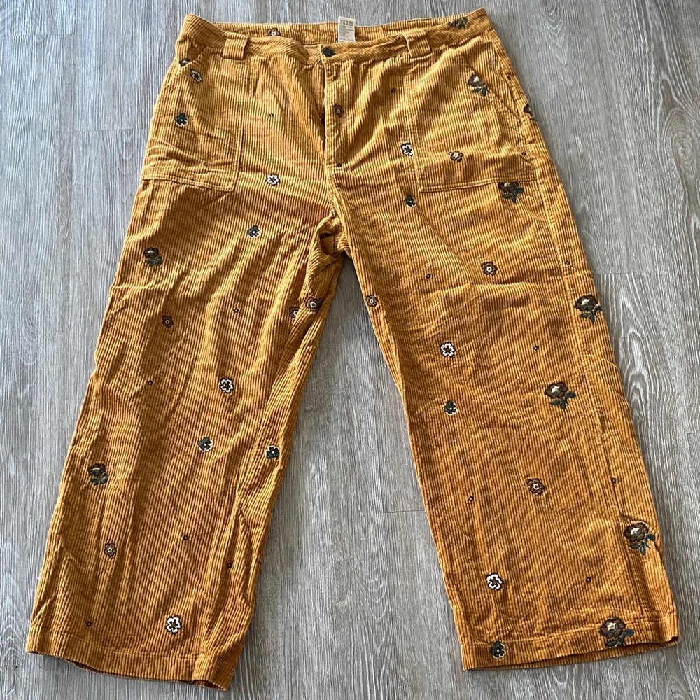 Lucy & Yak Mustard Corduroy Pants with Floral Details